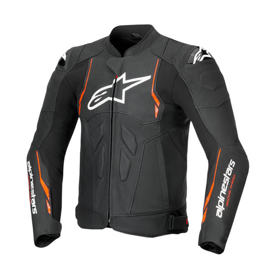 ALPINESTARS Dusk Airflow Leather Jacket Black Fluro-Red