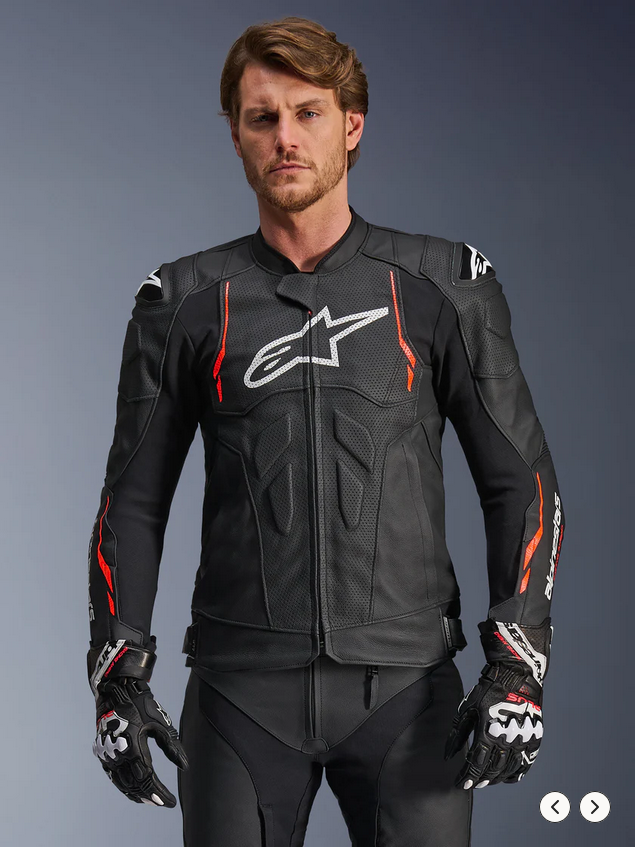 ALPINESTARS Dusk Airflow Leather Jacket Black Fluro-Red